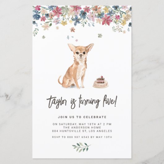 Waterverf Chihuahua Dog Verjaardagsuitnodiging (Voorkant)