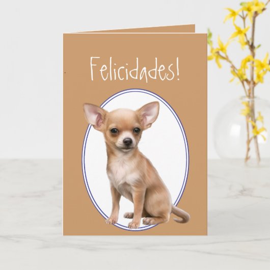 Waterverf Chihuahua, Felicidades! Aangepaste geboo Kaart (Gele Bloem)