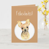Waterverf Chihuahua, Felicidades! De Verjaardag Kaart (Gele Bloem)
