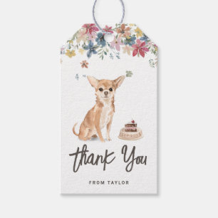 Waterverf Chihuahua Hond Verjaardagsfeest Dank u Cadeaulabel