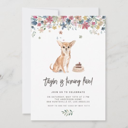  Waterverf Chihuahua Hondenverjaardagsfeestje Kaart