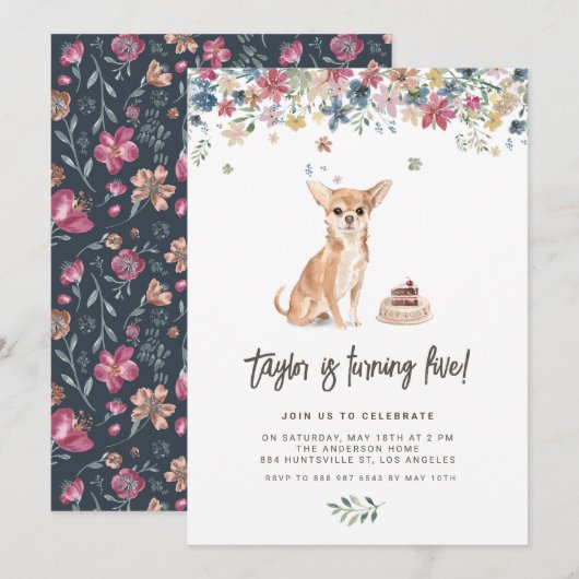  Waterverf Chihuahua Hondenverjaardagsfeestje Kaart (Voorkant / Achterkant)