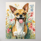 Waterverf Chihuahua in Wildflower Meadow - Schatti Poster (Voorkant)