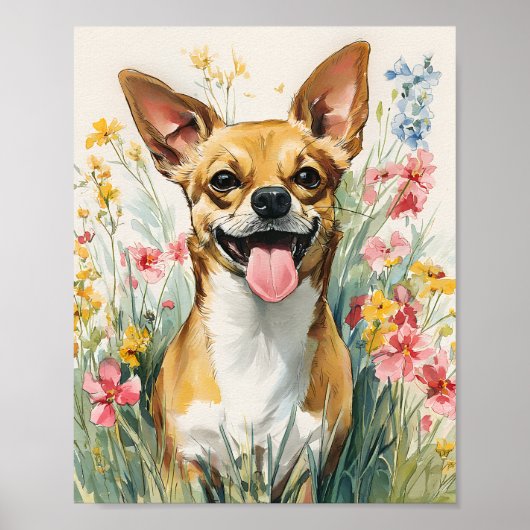 Waterverf Chihuahua in Wildflower Meadow - Schatti Poster (Voorkant)