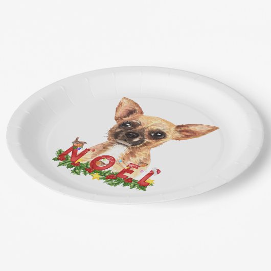 Waterverf Chihuahua Noel Kerstmis Papieren Bordje (Gekanteld)
