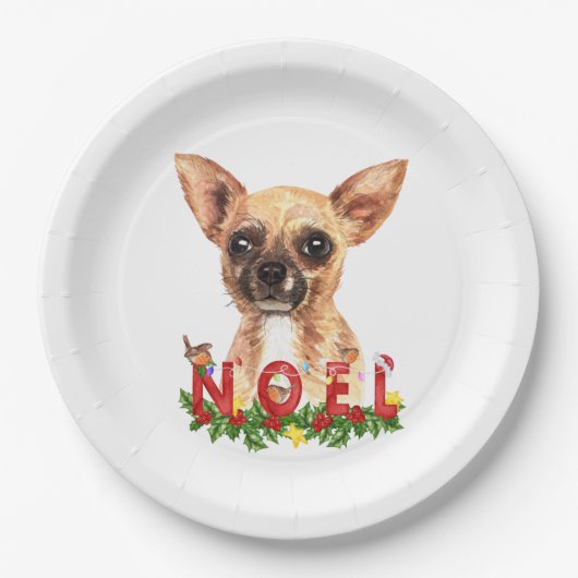 Waterverf Chihuahua Noel Kerstmis Papieren Bordje (Voorkant)