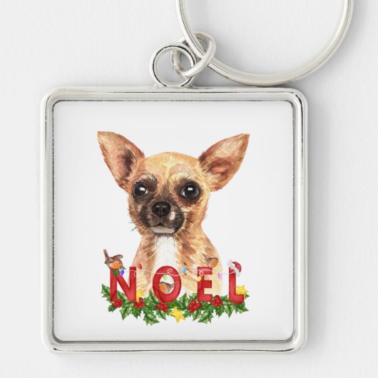 Waterverf Chihuahua Noel Kerstmis Sleutelhanger (Voorkant)