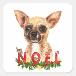 Waterverf Chihuahua Noel Kerstmis Vierkante Sticker