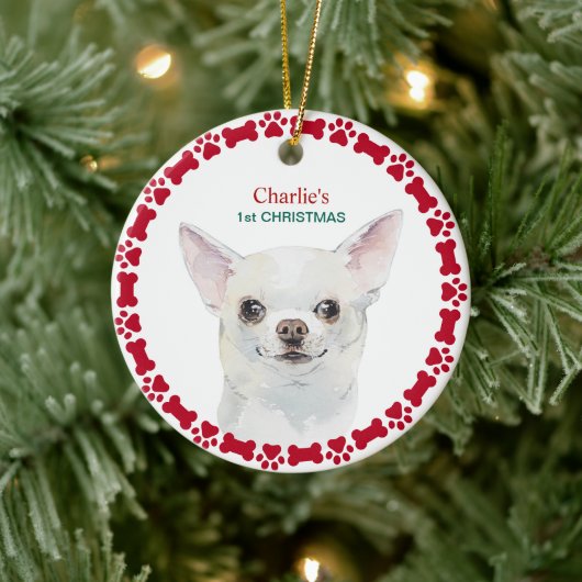 Waterverf Chihuahua Persoonlijke Kerstmis Keramisch Ornament (Boom)