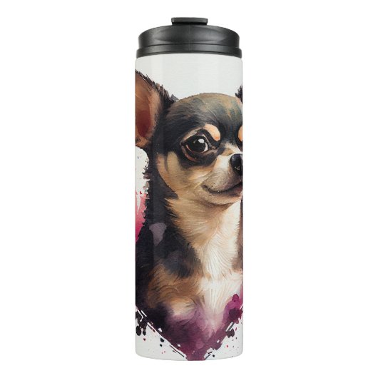 Waterverf Chihuahua Portret met Hartvorm Thermosbeker (Voorkant)