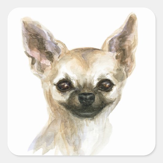 Waterverf Chihuahua Puppy Dog Chiwawa Fur Mama Vierkante Sticker (Voorkant)