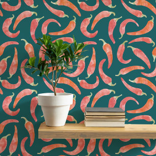 Waterverf chili peper rood donker behang