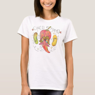 Waterverf chilipeper, bonen, cinco de mayo t-shirt