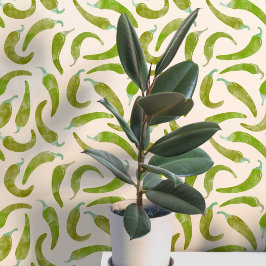 Waterverf Chilipeper Groene Crème Behang