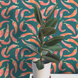 Waterverf Chilipeper Rood Donker Behang