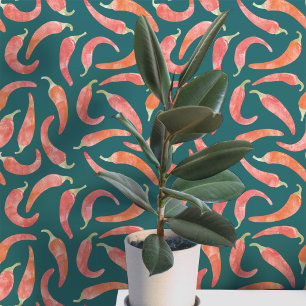Waterverf Chilipeper Rood Donker Behang