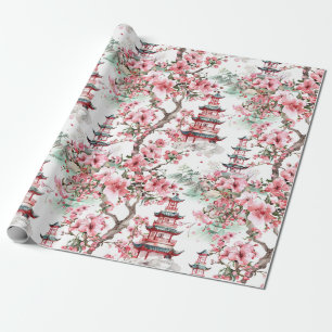 Waterverf Chinese Pagode - Kersenbloesems (10) Cadeaupapier