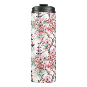 Waterverf Chinese Pagode - Kersenbloesems (10) Thermosbeker
