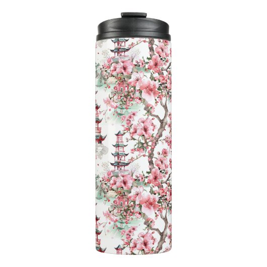 Waterverf Chinese Pagode - Kersenbloesems (10) Thermosbeker (Voorkant)