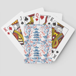 Waterverf Chinese Pagode met Kersenbloesem (5) Pokerkaarten