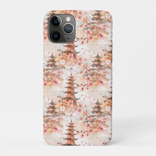 Waterverf Chinese Pagode met Kersenbloesem Case-Mate iPhone Case (Achterkant)
