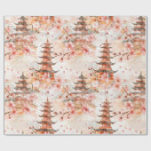 Waterverf Chinese pagode met kersenbloesems (1) Cadeaupapier (Vlak)