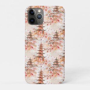 Waterverf Chinese pagode met kersenbloesems (1) Case-Mate iPhone Case