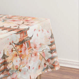 Waterverf Chinese pagode met kersenbloesems (1) Tafelkleed