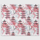 Waterverf Chinese pagode met kersenbloesems (2) Cadeaupapier (Vlak)