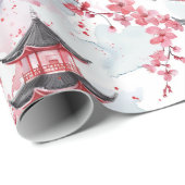 Waterverf Chinese pagode met kersenbloesems (2) Cadeaupapier (Rol Hoek)