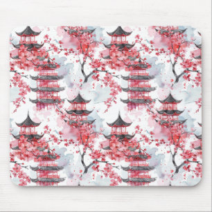 Waterverf Chinese pagode met kersenbloesems (2) Muismat