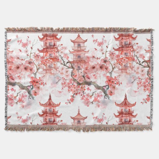 Waterverf Chinese pagode met kersenbloesems (3) Deken (Voorkant)