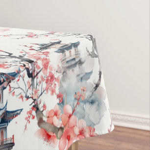 Waterverf Chinese Pagode met Kersenbloesems (4) Tafelkleed