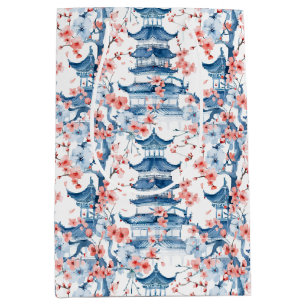 Waterverf Chinese Pagode met Kersenbloesems (5) Medium Cadeauzakje