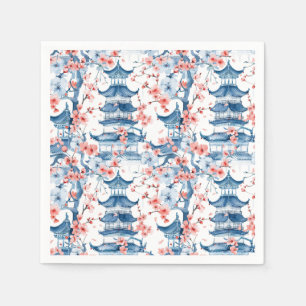 Waterverf Chinese Pagode met Kersenbloesems (5) Servet