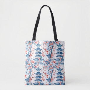 Waterverf Chinese Pagode met Kersenbloesems (5) Tote Bag