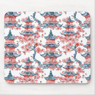 Waterverf Chinese Pagode met Kersenbloesems (6) Muismat