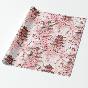 Waterverf Chinese Pagode met Kersenbloesems (7) Cadeaupapier