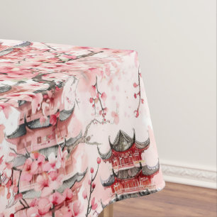 Waterverf Chinese Pagode met Kersenbloesems (7) Tafelkleed