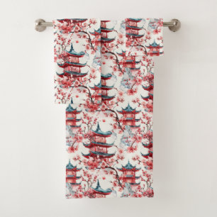 Waterverf Chinese Pagode met Kersenbloesems (8) Bad Handdoek
