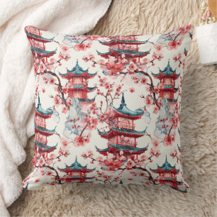 Waterverf Chinese Pagode met Kersenbloesems (8) Kussen
