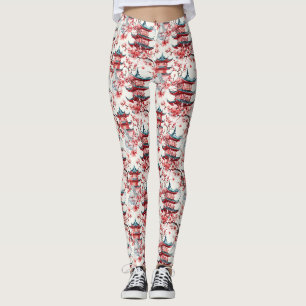 Waterverf Chinese Pagode met Kersenbloesems (8) Leggings