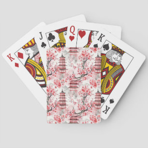 Waterverf Chinese Pagode met Kersenbloesems (9) Pokerkaarten