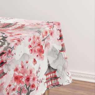 Waterverf Chinese Pagode met Kersenbloesems (9) Tafelkleed