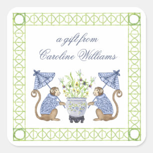 Waterverf Chinoiserie Apen Cadeau Vierkante Sticker