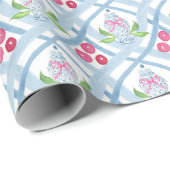 Waterverf Chinoiserie Blauw en Roze Ginger Jars Cadeaupapier (Rol Hoek)