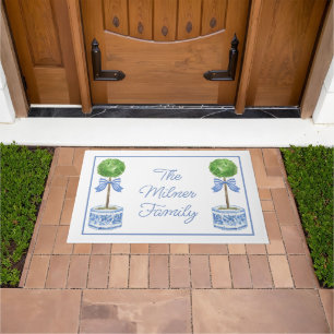 Waterverf Chinoiserie Blauwe Boog Topiary Deurmat