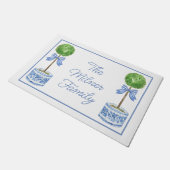 Waterverf Chinoiserie Blauwe Boog Topiary Deurmat (Schuin)