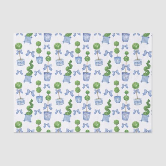 Waterverf Chinoiserie Blauwe Boog Topiary Tissuepapier (Voorkant)