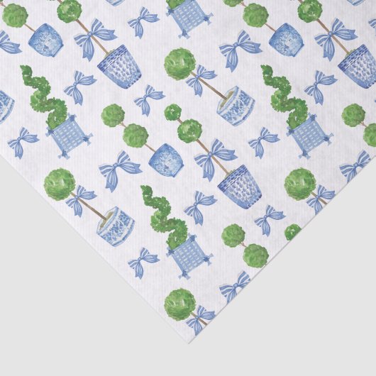 Waterverf Chinoiserie Blauwe Boog Topiary Tissuepapier (Detail)